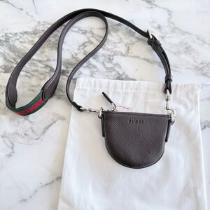 Gucci 821831 Cocoa Brown Pebbled Leather Mini Shoulder Bag with Web Stripe Strap
